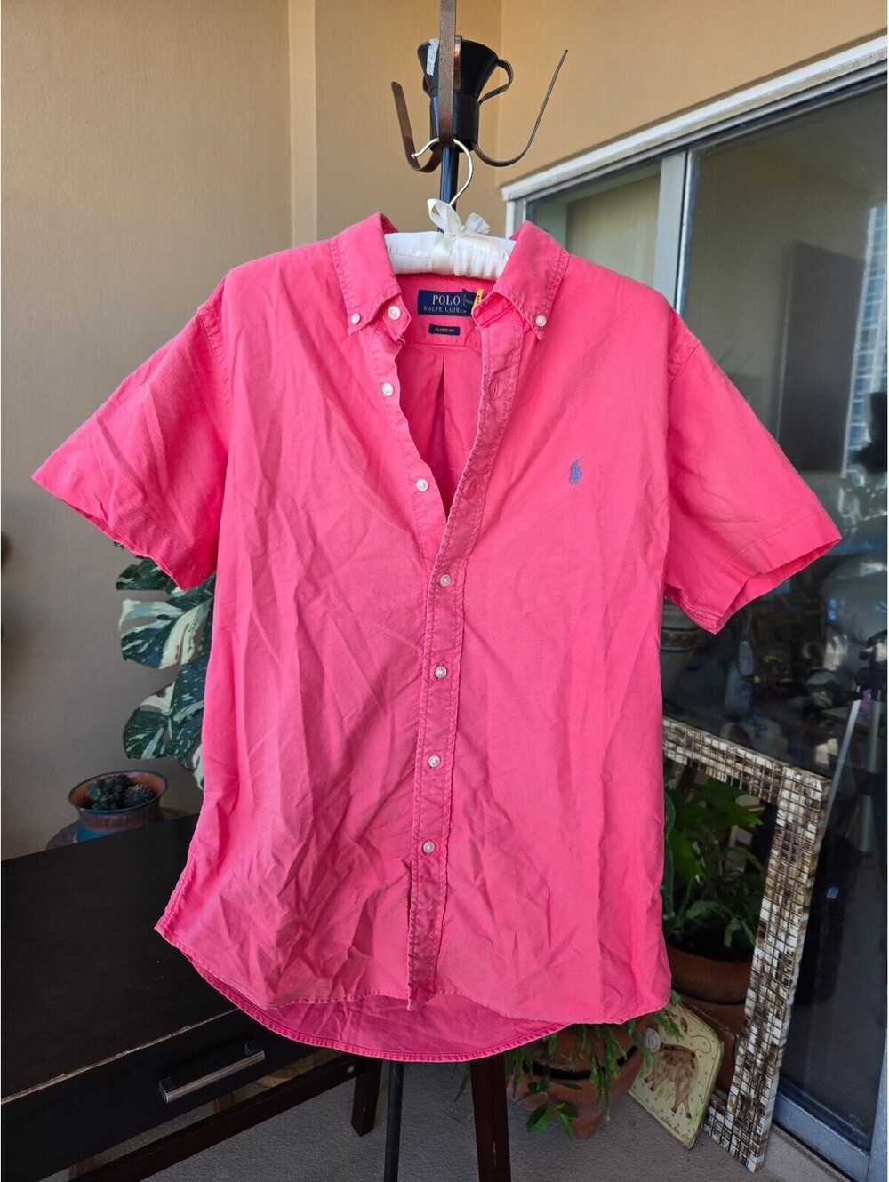 Polo Ralph Lauren M Pink Classic Fit Cotton Short Sleeve Button Down Shirt